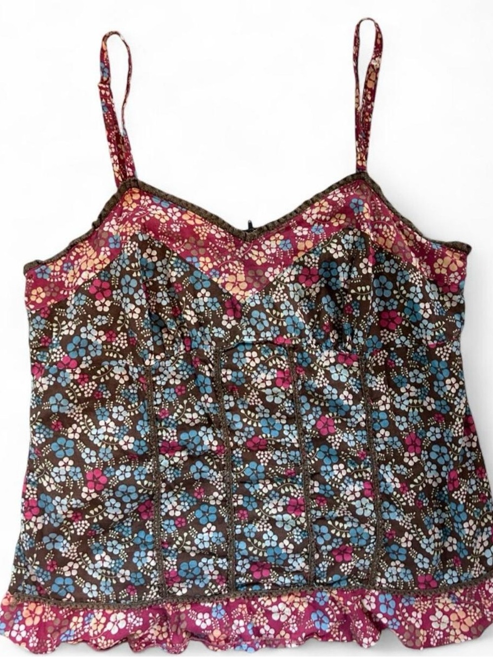 Floral Print Cami Tank Top - Brown/Pink/Blue